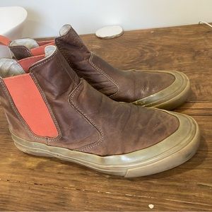 SeaVees Brown Leather Chelsea Boots with Orange Pull Tabs